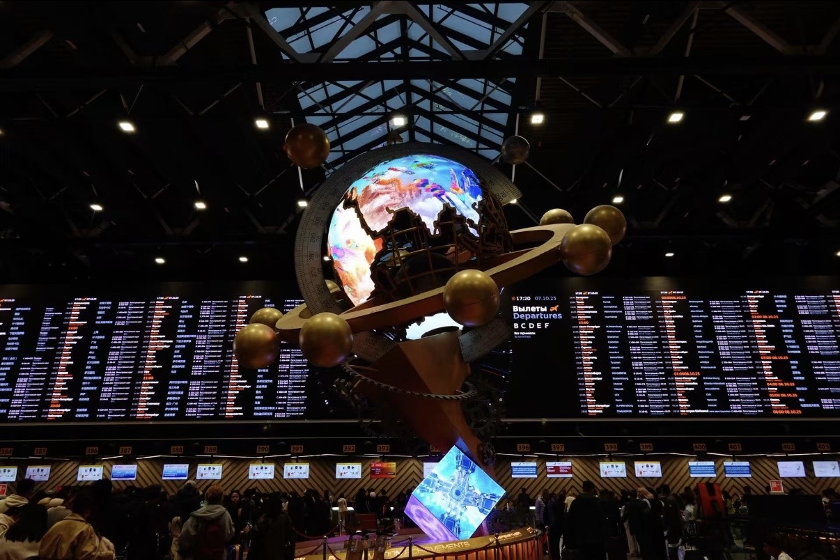 Airport LED signage installation in a public terminal area