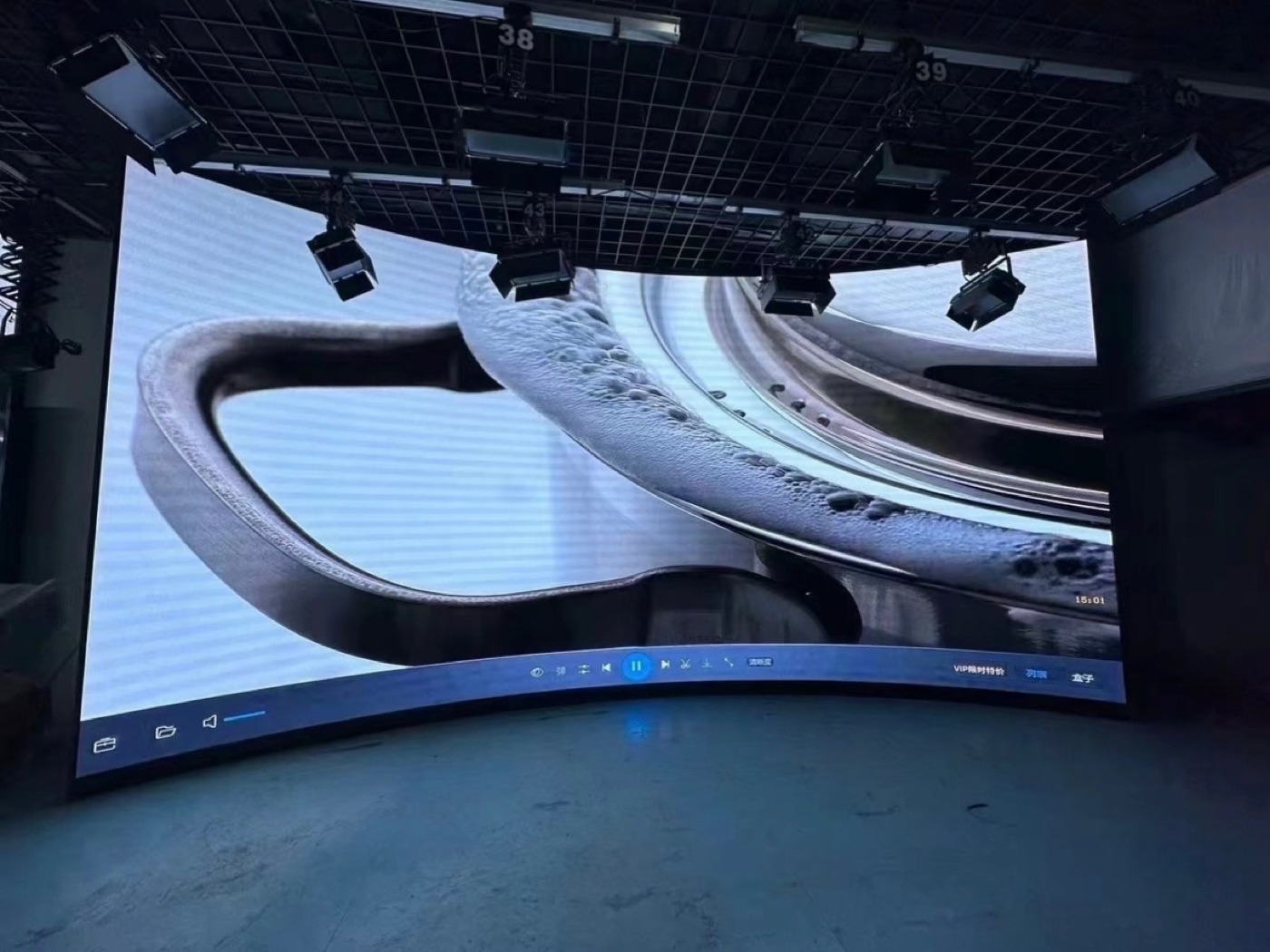 Curved LED display in an interior setting