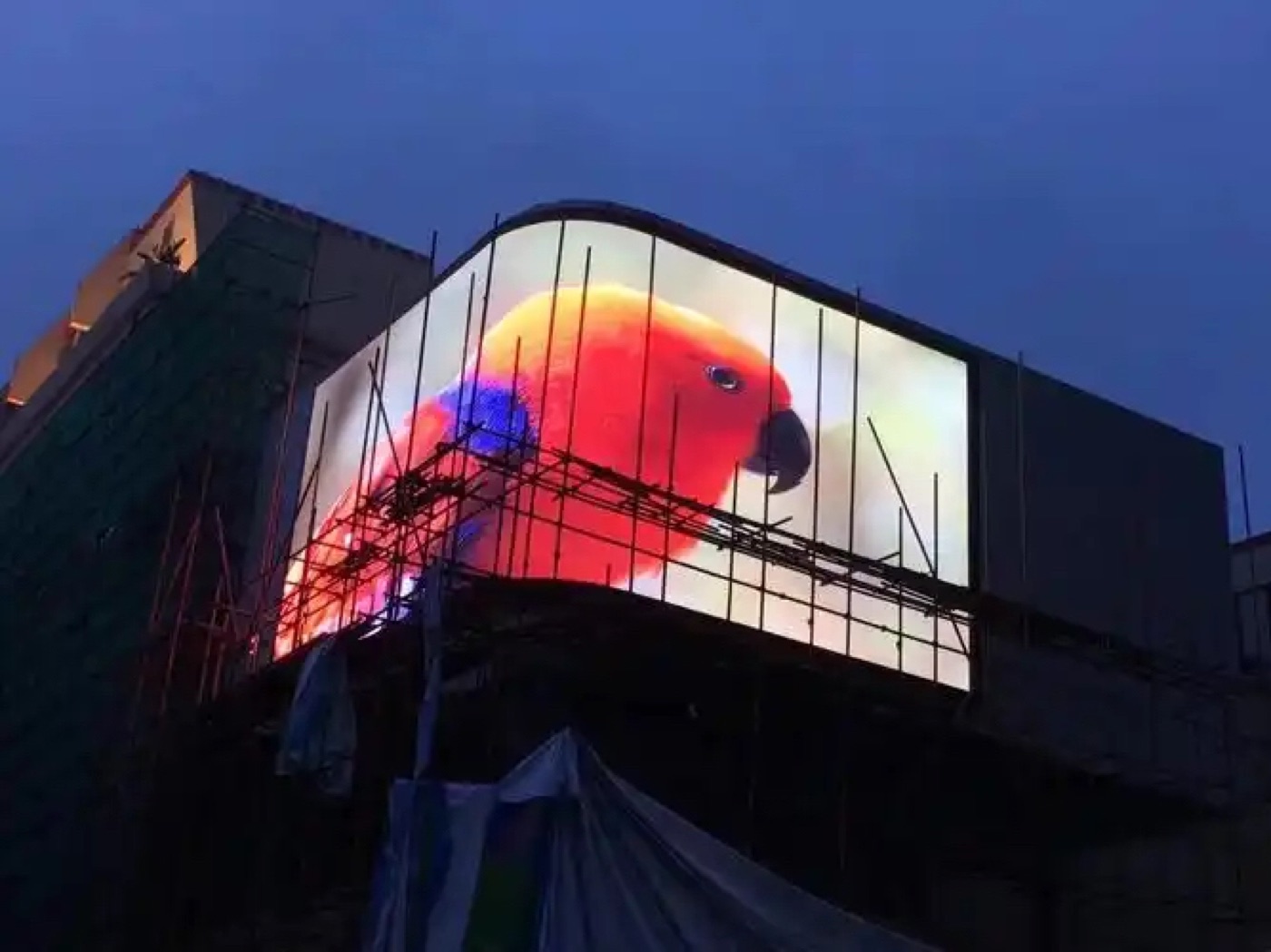 Outdoor LED screen at a building corner