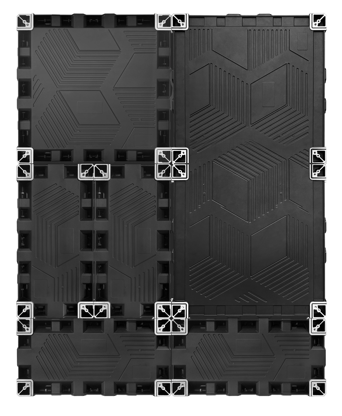 X Series mixed-configuration cabinets in a combined assembly, rear view