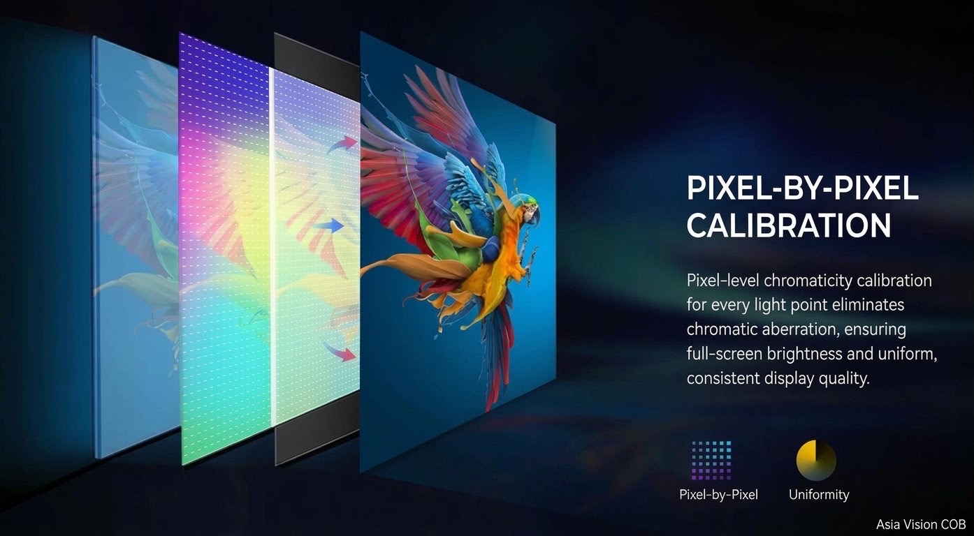 Pixel-by-pixel chromaticity calibration of a COB LED display
