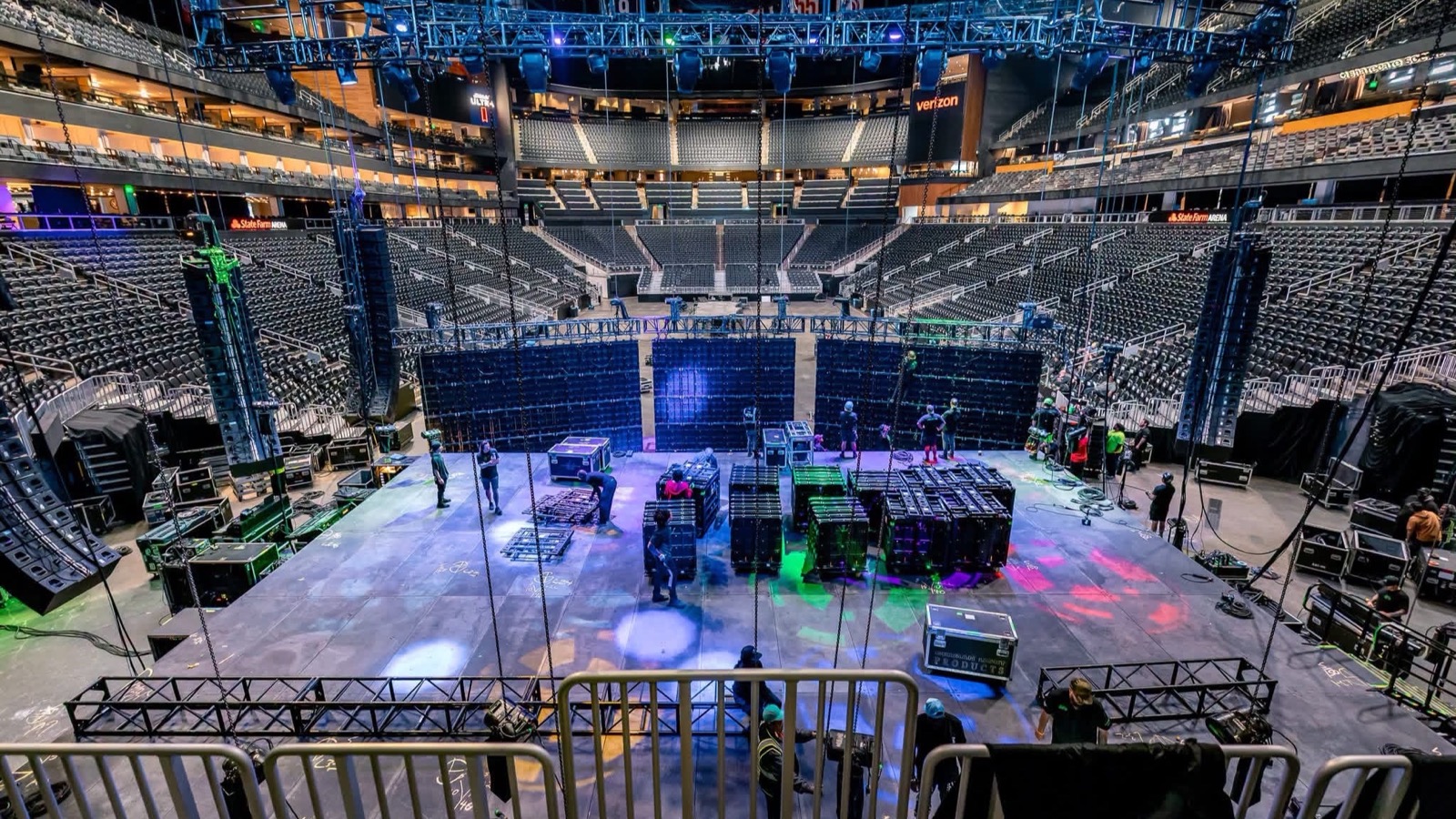 Panoramic view of a concert stage LED display build